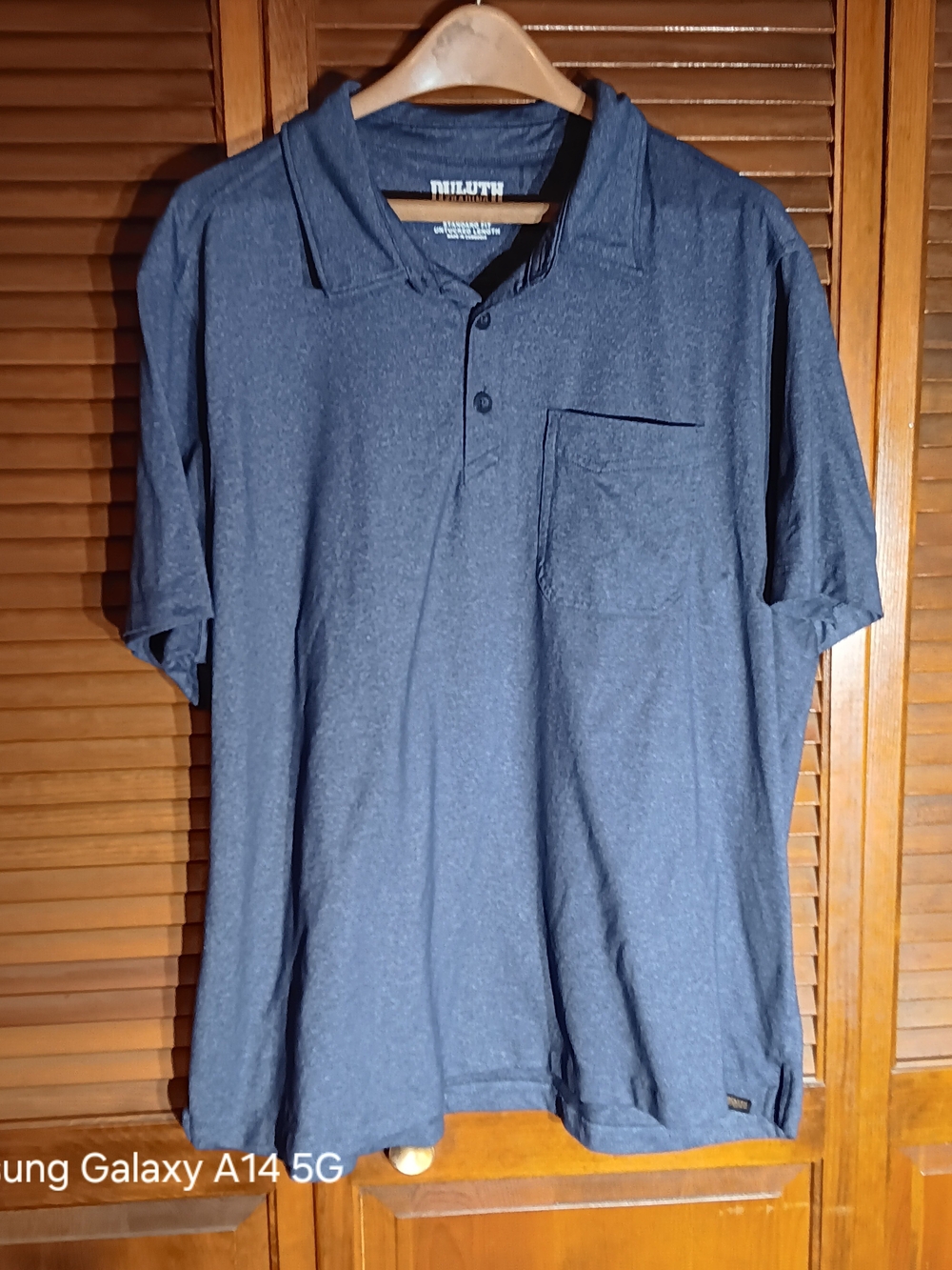 Duluth Trading Co Men's Heathered Dark Blue Polo with Chest Pocket